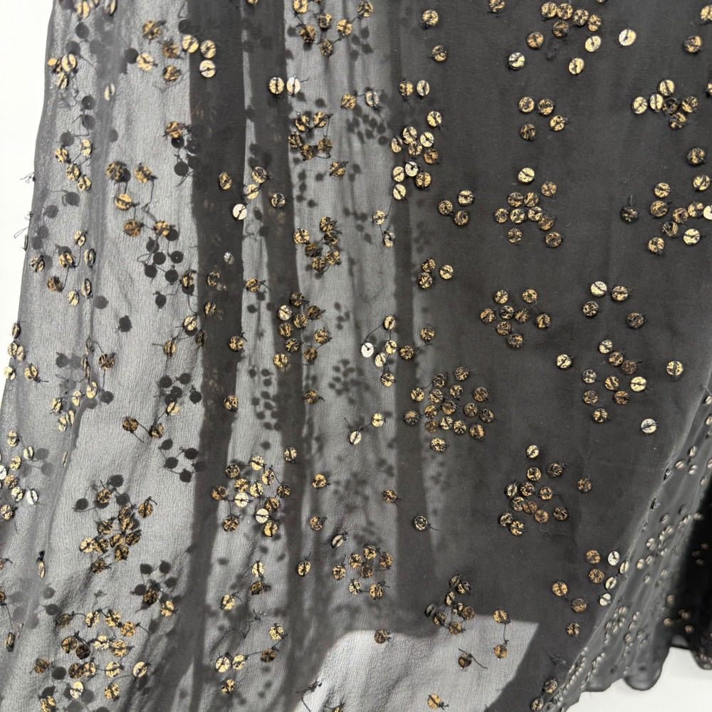 Eileen Fisher Silk Sequin Black Sheer High-Low Shift Dress Gold XL Sleeveless - Picture 7 of 9